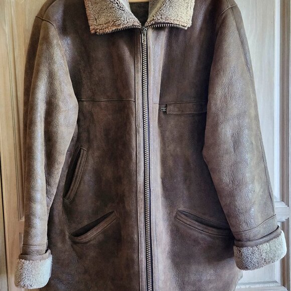 Mens All Leather Shearling Long Jacket size XXL - Picture 1 of 11